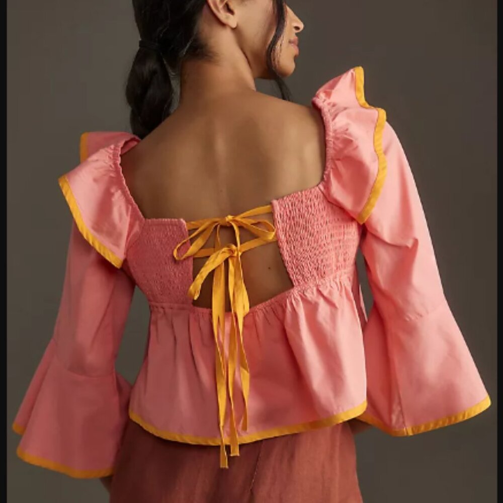 Maeve Square-Neck Ruffle Babydoll Top Size Medium - Picture 3 of 11